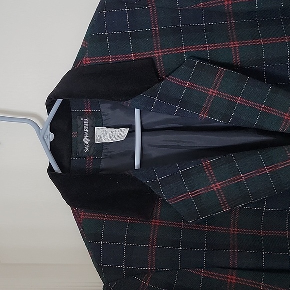 Vintage Sag Harbor Size 16 Green, Red, Blue and Gold Plaid Wool Blend Blazer - Picture 2 of 11